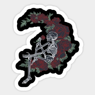 Dark skeleton rose moon Sticker